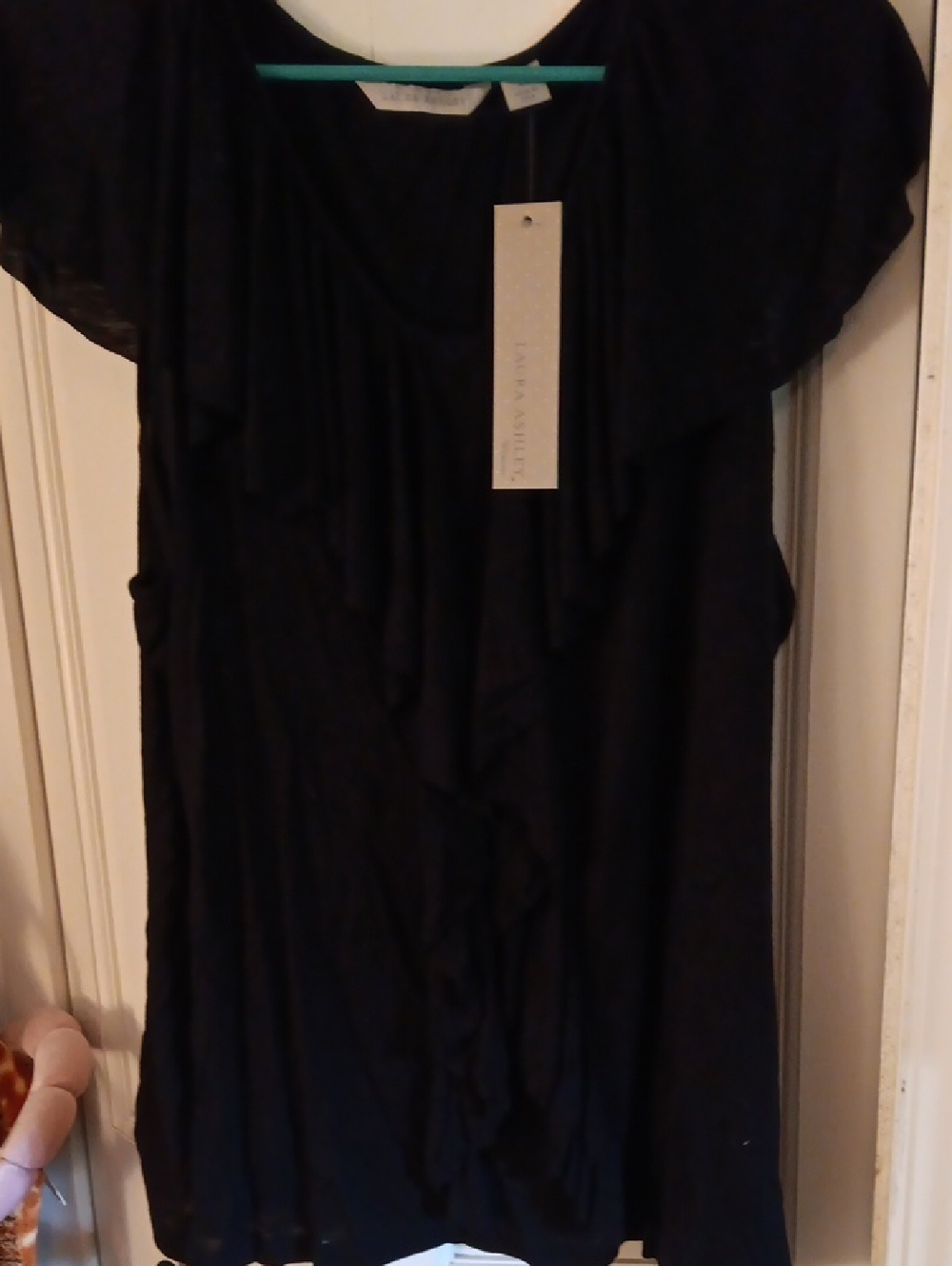 Laura Ashley Black Sleeveless Ruffle Front Top